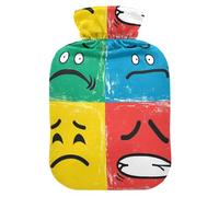Bouillotte colorée style pop art visage icônes pour eau chaude avec housse souple, 1 l pour chauffe-cou, épaules, arthrite, bolsa de calor pour Dolor menstruel