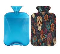 Bouillotte Day of The Dead Sugar Skull avec housse, sac d'eau chaude de 2 L pour soulager la douleur, cou et épaules, chauffe-mains et pieds