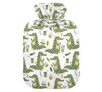 Bouillotte de 1 L avec housse chaude en peluche douce crocodile et livre, bouchon à vis anti-fuite, idéal pour les sports d'hiver en plein air, le dos, le cou et les jambes, douleurs musculaires