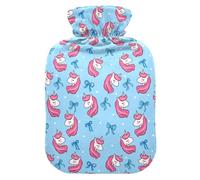 Bouillotte de 1 L avec housse chaude en peluche douce - Licorne rose - Bouchon à vis anti-fuite - Idéal pour les sports d'hiver en plein air - Douleurs musculaires et crampes