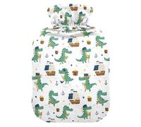 Bouillotte de 1 L avec housse chaude en peluche douce, motif bateau alligator, bouchon à vis anti-fuite, idéal pour les sports d'hiver en plein air, le dos, le cou et les jambes, les douleurs