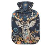 Bouillotte de 1 L avec housse chaude en peluche douce, motif fleurs de cerf, bouchon à vis anti-fuite idéal pour les sports d'hiver en plein air, le dos, le cou et les jambes, douleurs musculaires