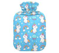 Bouillotte de 1 L avec housse chaude en peluche douce, motif licorne et étoiles arc-en-ciel, bouchon à vis anti-fuite, idéal pour les sports d'hiver en plein air, le dos, le cou et les jambes