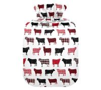 Bouillotte de 1 L avec housse chaude en peluche douce, motif vache, bouchon à vis anti-fuite idéal pour les sports d'hiver en plein air, le dos, le cou et les jambes, douleurs musculaires froides et