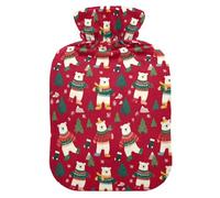 Bouillotte de 1 L avec housse chaude en peluche douce, ours polaire de Noël, bouchon à vis anti-fuite idéal pour les sports d'hiver en plein air, dos, cou et jambes, douleurs musculaires froides et