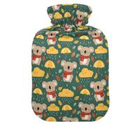 Bouillotte de 1 L avec housse chaude en peluche douce, parapluie koala, bouchon à vis anti-fuite idéal pour les sports d'hiver en plein air, le dos, le cou et les jambes, douleurs musculaires froides