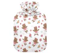 Bouillotte de 1 L avec housse chaude en peluche douce, petit ours ballet, bouchon à vis anti-fuite idéal pour les sports d'hiver en plein air, le dos, le cou et les jambes, douleurs musculaires