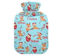 Bouillotte de 1 L avec housse chaude en peluche douce - Renne de Noël - Bouchon à vis anti-fuite - Idéal pour les sports d'hiver en plein air - Douleurs musculaires froides et crampes - 1 l