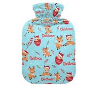 Bouillotte de 1 L avec housse chaude en peluche douce - Renne de Noël - Bouchon à vis anti-fuite - Idéal pour les sports d'hiver en plein air - Douleurs musculaires froides et crampes - 1 l