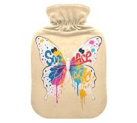 Bouillotte de 1 L avec housse en peluche douce en forme de papillon, bouchon à vis anti-fuite, idéal pour les sports d'hiver en plein air, le dos, le cou et les jambes, douleurs musculaires froides et