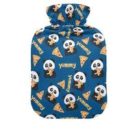 Bouillotte de 1 L avec housse en peluche douce - Panda mangeant de la pizza - Bouchon à vis anti-fuite - Idéal pour les sports d'hiver en plein air - Douleurs musculaires froides et crampes - 1 l