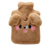 Bouillotte de 2 l - Anti-fuite - Grande ouverture de remplissage - Housse douce et amovible pour chien - Lavable - En PVC - Intérieur : 12 h de chaleur - Pour enfants et adultes (marron)