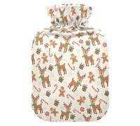 Bouillotte de 2 L avec housse en peluche douce, bonbon en forme de canne d'élan - Bouchon à vis anti-fuite - Idéal pour les sports d'hiver en plein air - Douleurs musculaires froides et crampes