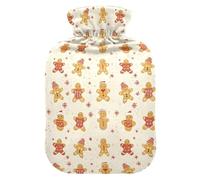 Bouillotte de 2 L avec housse en peluche douce, motif bonhomme en pain d'épices jaune, bouchon à vis anti-fuite, idéal pour les sports d'hiver en plein air, le dos, le cou et les jambes, douleurs