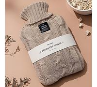 Bouillotte de grande capacité de 2 litres, bouillotte avec housse en cachemire, facile à transporter, peut réchauffer les mains, les pieds et le ventre (couleur : beige, taille : 1000 ml)