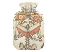 Bouillotte de lecture squelette avec fleurs et papillons - Housse souple - 1 l - Pour soulager les douleurs au cou et aux épaules - Chauffe-ventre - Bolsa para agua Caliente