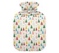 Bouillotte de Noël avec housse douce, motif arbres colorés, flocons de neige et pois - Compresse chaude de 1 l pour thérapies chaudes et froides