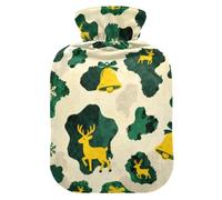 Bouillotte de Noël avec housse souple imprimée fourrure de vache verte et jaune, 2 l pour crampes menstruelles, soulagement de la douleur au cou et aux épaules, soulagement de la douleur