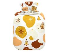 Bouillotte de Noël en fourrure de vache jaune et marron avec housse souple, sac chauffant de 2 L pour les muscles endoloris, l'arthrite, le cou et les épaules