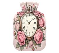 Bouillotte de Noël vintage avec montre de poche rose avec housse souple, bouteille d'eau chaude de 2 L pour le lit pour le cou, les épaules, le cou et les épaules, Bolsa de agua Caliente para el Dolor