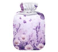 Bouillotte de printemps avec housse douce, 1 l - Motif fleurs et papillons - Violet
