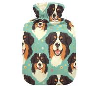 Bouillotte de voyage avec housse souple, motif tête de chien de montagne, fleurs et crampes menstruelles, 1 l