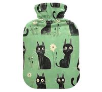 Bouillotte de voyage motif chats noirs avec housse souple, 2 L pour chauffe-mains et pieds