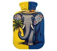 Bouillotte d'été éléphant jaune marine avec housse souple, compresses chaudes de 2 L pour le corps pour les muscles endoloris, l'arthrite, le cou et les épaules