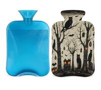 Bouillotte d'Halloween chat noir avec housse, chauve-souris, sac d'eau chaude de 2 L pour soulager la douleur, cou doux et épaules, chauffe-mains et pieds, compresse chaude et froide pour adultes et
