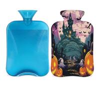 Bouillotte d'Halloween citrouille lune chauve-souris avec housse, sac d'eau chaude de 2 L pour soulager la douleur, cou doux et épaules, chauffe-mains et pieds, compression chaude et froide pour