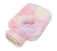 Bouillotte d'injection d'eau chaude de 2 000 ml avec housse en peluche, housse amovible et lavable pour la maison et le bureau (couleur rouge, jaune, bleu)