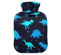 Bouillotte dinosaure bleu foncé avec housse souple pieds et chauffe-lit pour compresse chaude et froide S