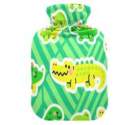 Bouillotte dinosaure vert crocodiles avec housse souple, sac à eau de 1 L pour chauffe-mains, chauffe-mains, chauffe-pieds, Bolsa Caliente para Dolores musculares