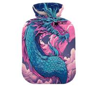 Bouillotte dragon rose violet avec housse en polaire douce pour soulager les douleurs au cou et aux épaules Thérapies chaudes et froides - S