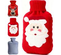 Bouillotte Eau Chaude, 2L Grande Bouillotte Moelleuse, Douce Bouillottes Chaude Chauffe Main, Ventre, Cou, Taille, Dos, (Motif du Père Noël Rouge)