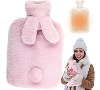 Bouillotte eau Chaude,2LGrande Bouillotte Moelleuse,Forme de Queue de Lapin Bouillotte Peluche avec Housse en Peluche Douce,Amovible et Lavable,C'est un Cadeau D'hiver Réconfortant pour Parents,Rose