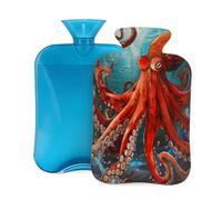 Bouillotte en caoutchouc avec housse souple, motif animaux de l'océan Kraken Octopus Monster Nautical 2 L pour soulager la douleur, thérapie par le chaud et le froid