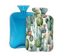 Bouillotte en caoutchouc avec housse souple, motif cactus botanique, plantes vertes, 2 L, pour soulager la douleur, thérapie par le chaud et le froid
