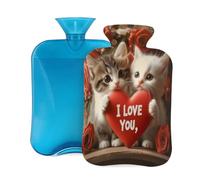 Bouillotte en caoutchouc avec housse souple, motif couple de chats mignons, sac d'eau chaude de 2 L pour soulager la douleur, thérapie par le chaud et le froid
