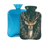 Bouillotte en caoutchouc avec housse souple, motif élan de Noël, cerf vert, 2 L, pour soulager la douleur, thérapie par le chaud et le froid