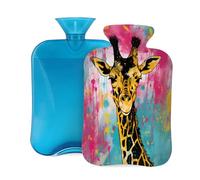 Bouillotte en caoutchouc avec housse souple, motif girafe aquarelle 2 l pour soulager la douleur, thérapie par le chaud et le froid