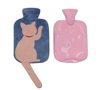 Bouillotte en caoutchouc de 1 litre avec adorable motif chat en peluche pour thérapie par le chaud/froid, soulagement des crampes et de la douleur - Idéal pour un cadeau
