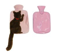 Bouillotte en caoutchouc de 1 litre avec housse en peluche chat marron - Thérapie chaud/froid pour soulager les crampes et la douleur