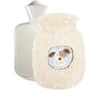 Bouillotte en caoutchouc eau chaude ou froide avec housse velours - 0.8 L - Chien - Blanc