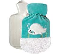 Bouillotte en caoutchouc eau chaude ou froide avec housse velours - 0.8 L - Otarie - Bleu Bleu G