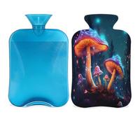 Bouillotte en forme de champignon lumineux avec housse - Plantes tropicales abstraites - 2 l - Pour soulager la douleur, le cou et les épaules, chauffe-mains et pieds