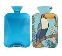 Bouillotte en forme de feuilles d'oiseau toucan avec housse, 2 L pour soulager la douleur, cou et épaules, chauffe-mains et pieds