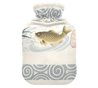Bouillotte en forme de poisson japonais avec housse souple, sac d'eau chaude de 2 L pour thérapies chaudes et froides