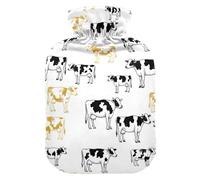 Bouillotte en forme de vache noire et blanche avec housse en velours doux pour soulager les douleurs au cou et aux épaules, taille S