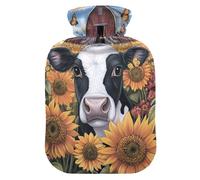 Bouillotte en forme de vache noire et blanche avec housse en velours pour crampes menstruelles, 2 l